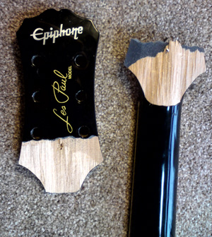 Epiphone Les Paul complete neck fracture (before) 