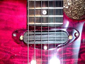 25th Anniversary Tom Anfield TE Custom close up detail of Spitfire wing pickup surround. 